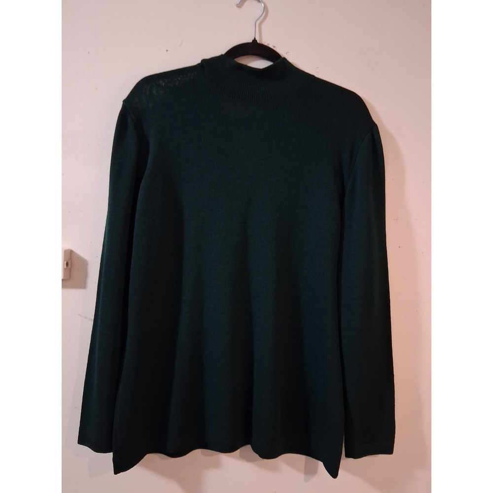 St. John Sportswear Marie Gray Forest Green Mock Neck Knit Sweater Large USA